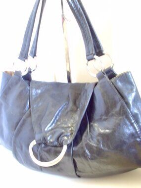 Hobo, Black Lather, Double Handle, Bag with Silver Hardware, slouchy.